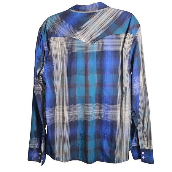 Levis Western Snap Up Collared Shirt Blue Gray and Black Size XL PTP 23 Lgth 30 - Picture 2 of 9